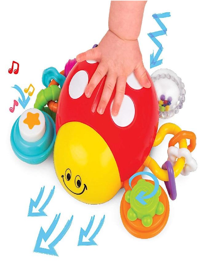 KiddoLab Musical Crawling Ladybug Toy - Pull and Go Developmental Play for 6-18 Month Old Babies and Toddlers with Fun Sounds, Melodies and Colorful Beads