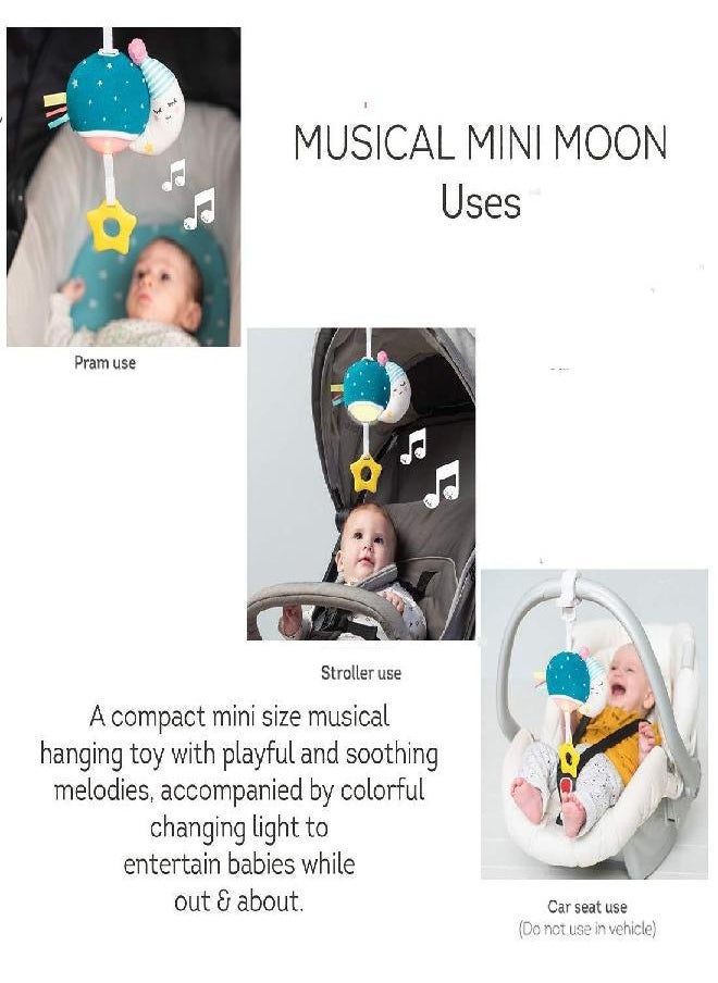 Taf Toys Musical Mini Moon, On-The-Go Pull Down Hanging Music and Lights Infant Toy | Parent and Baby’s Travel Companion, Soothe Baby, Keeps Baby Relaxed While Strolling, for Newborns and Up