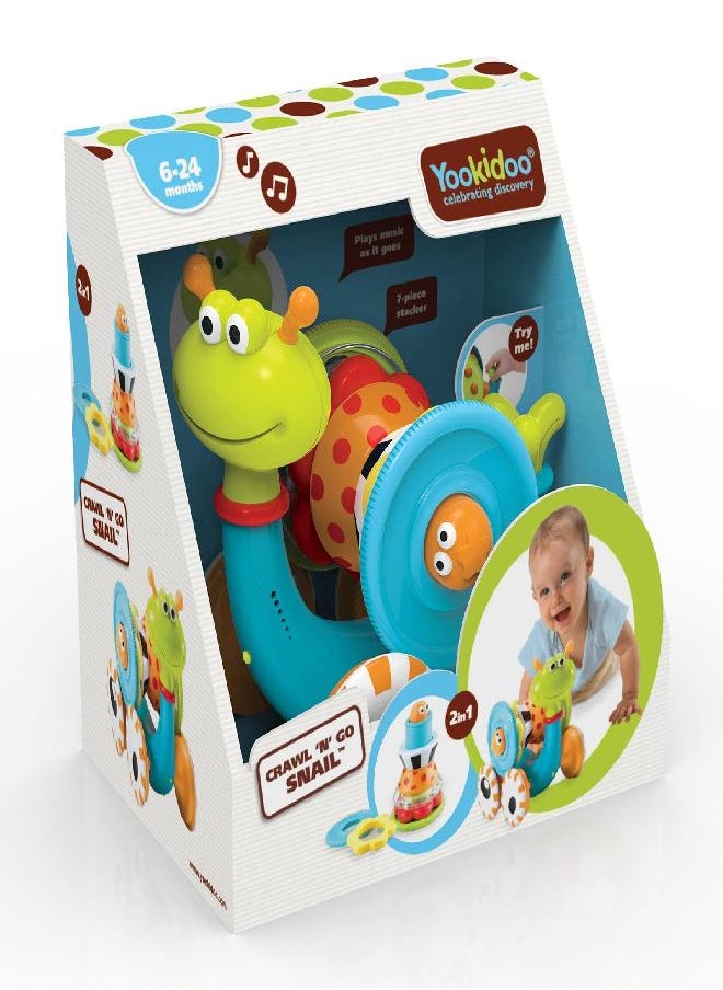 Yookidoo Musical Crawl 'N' Go Snail Toy with Stacker - Promotes Baby's Crawling and Walking. Rolls and Spins Its Shell As It Moves.