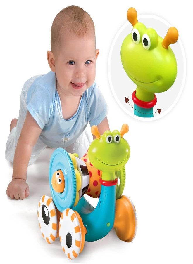 Yookidoo Musical Crawl 'N' Go Snail Toy with Stacker - Promotes Baby's Crawling and Walking. Rolls and Spins Its Shell As It Moves.