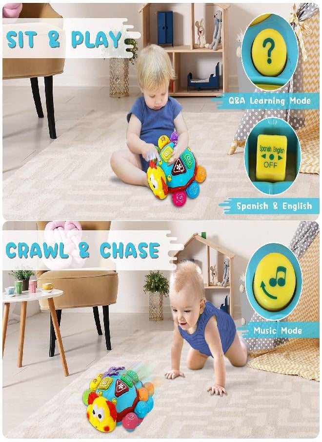 HISTOYE Spanish English Baby Toys with Light Music Juguete Bilingue para Bebes Crawling Bilingual Toys for Babies 12 18 Months Musical Moving Toy for Toddler 1-3 Toy Gift for 1 2 3 Year Old Boy Girl