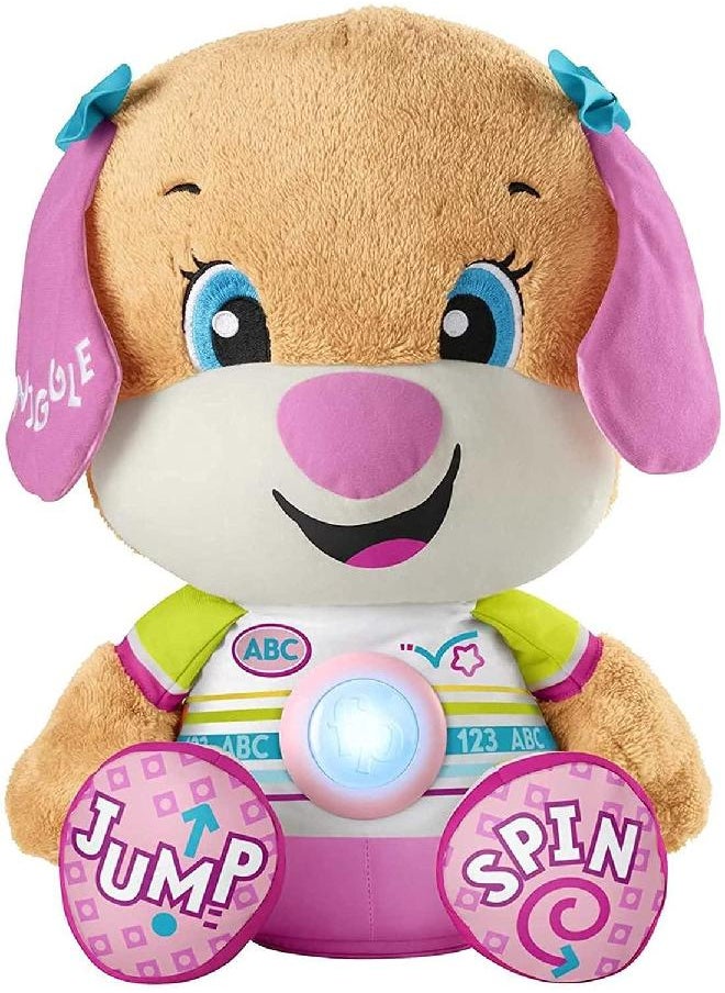 Fisher-Price Laugh & Learn So Big Sis, Large Musical Plush Puppy Toy with Learning Content for Infants and Toddlers