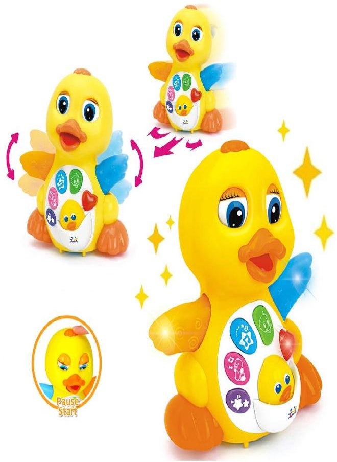Yiosion Musical Flapping Yellow Duck Interactive Action Educational Learning Walking Light Up Dancing Toy for 1 Year Old Baby Toddler Infant