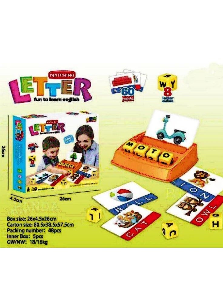 Matching Letter Game - Fun Educational Toy for Kids, Learn English with 60 Word Cards, 8 Letter Blocks, Interactive Learning for Children