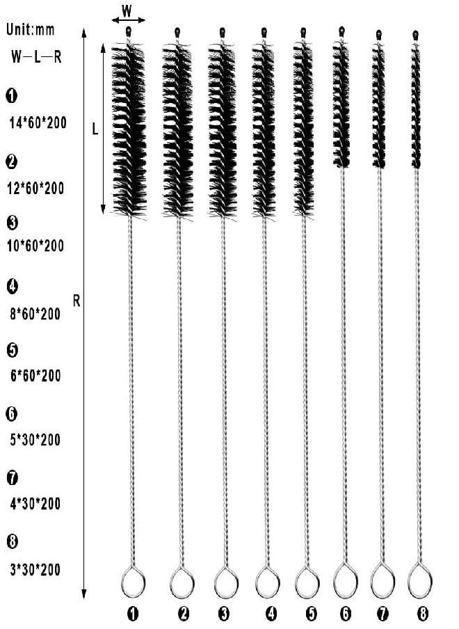 16 Pack Drinking Straw Cleaner Brushes, 8 Inch Extra Long Straw Cleaning Bottle Brush Stainless Steel Reusable Nylon Tube Pipe Brush Tool Set, 8 Sizes, White & Black