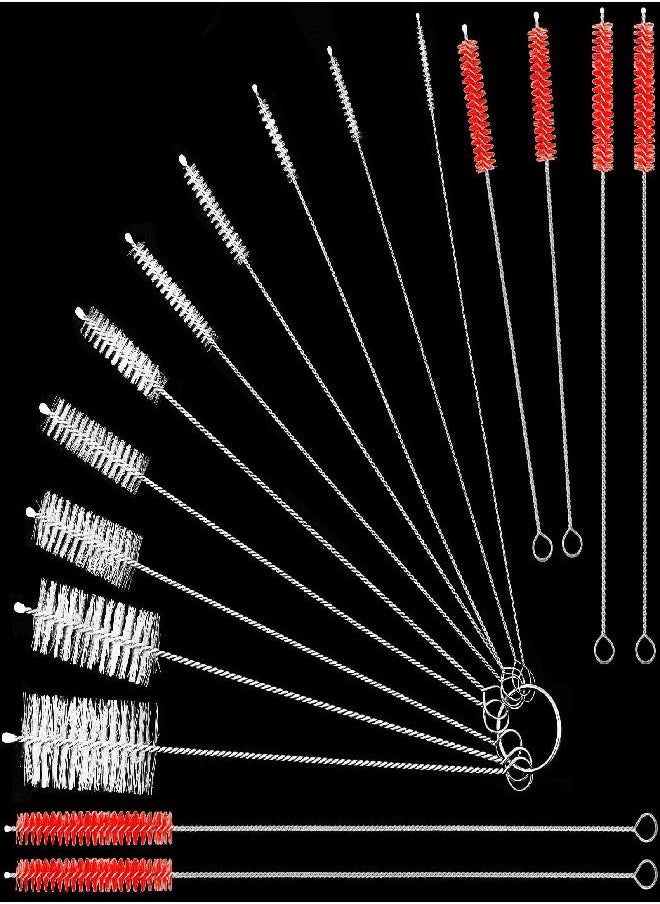 16 Pcs Reusable Straw Cleaning Brushes Bottle Test Tube Long Straw Cleaning Brush Nylon Washing Cleaner Tool Reusable Bottle Straw Brush in Different Size (White and Red,16 Pieces)