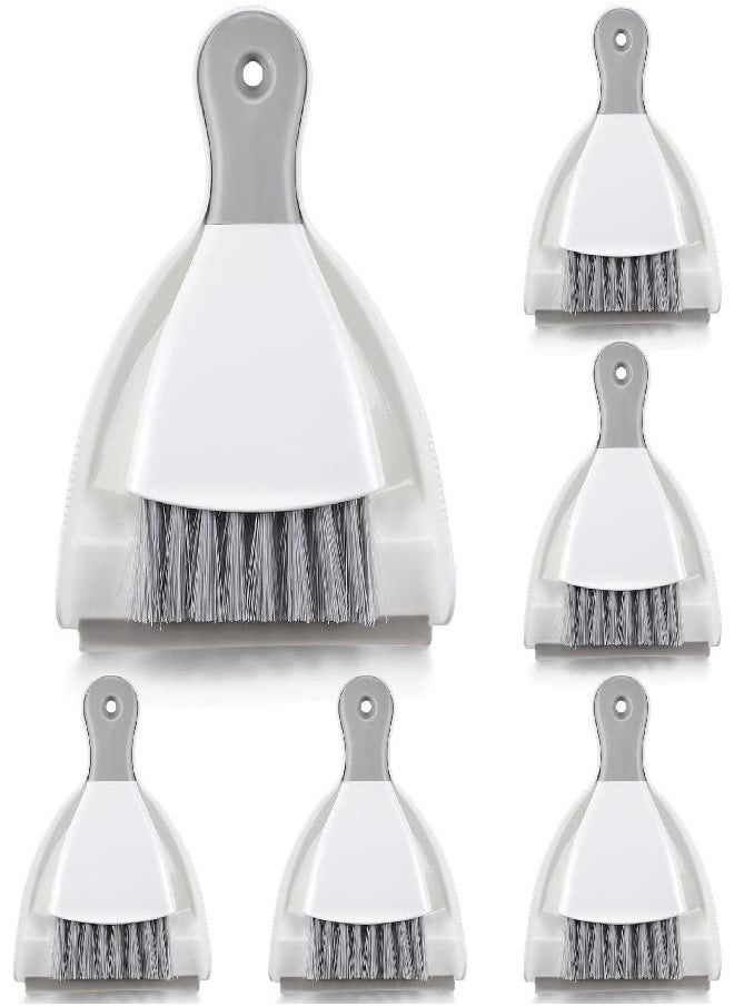 6 Sets of Mini Dustpan and Brush Cleaner Set Miniature Broom and Dust Pans Small Portable Hand Multifunctional Cleaning Combo Tool for Table, Desk, Countertop, Key Board, Cat, Dog and Other Pets Nest