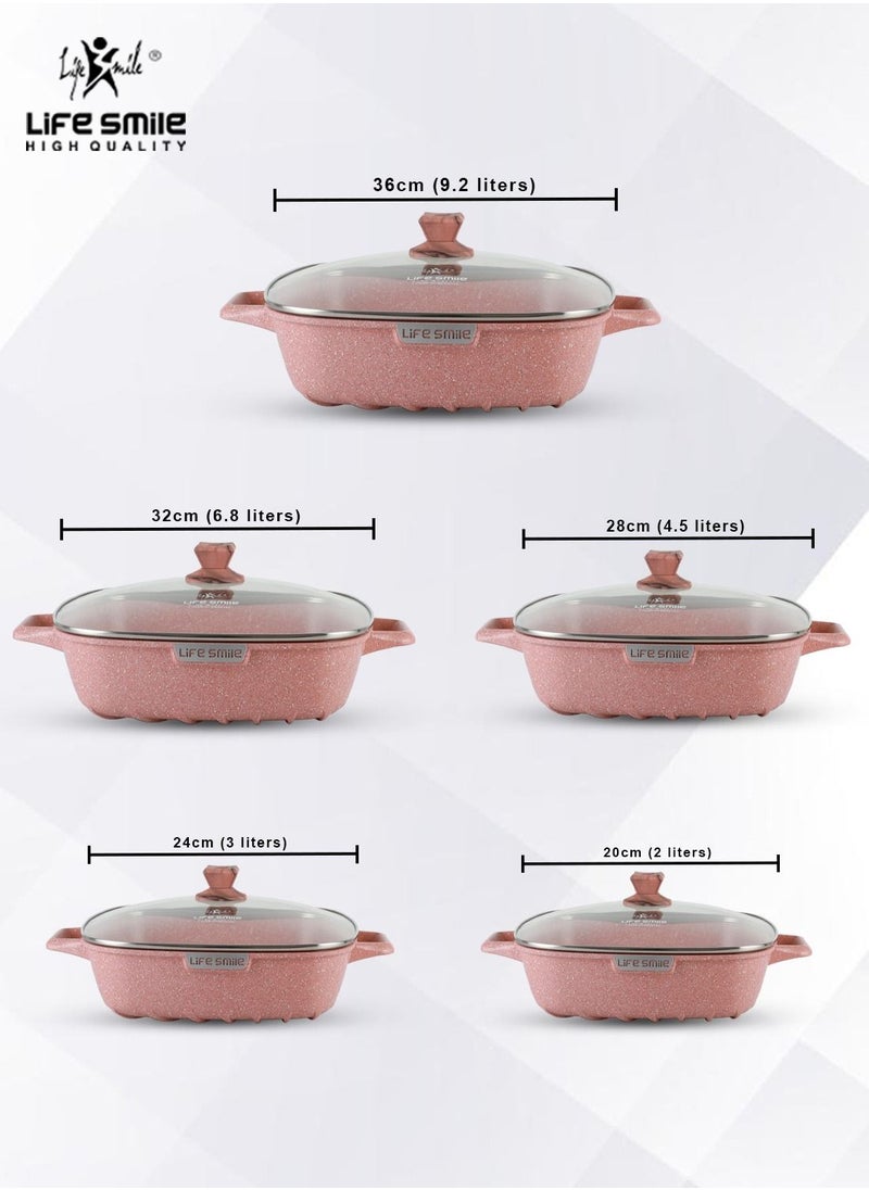 28cm (4.5 Liter) Square Frying Pan - Aluminum Shallow Pot With Glass Lid Multi Layer Non-Stick Granite Coating