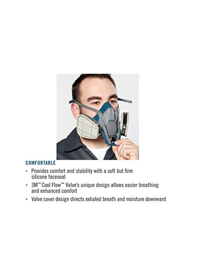 Comfort Quick Latch Half Facepiece Reusable Respirator Grey/Blue 7.2x4x8.1inch