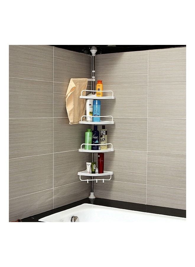 4 Tier Shower Caddy Tension Pole Bathroom Corner Shelf Adjustable Storage Rack Bathtub Telescopic Shampoo Soap Organiser with Towel Bar