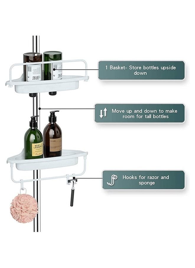 4 Tier Shower Caddy Tension Pole Bathroom Corner Shelf Adjustable Storage Rack Bathtub Telescopic Shampoo Soap Organiser with Towel Bar