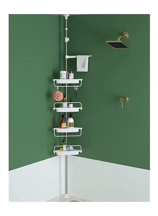 4 Tier Shower Caddy Tension Pole Bathroom Corner Shelf Adjustable Storage Rack Bathtub Telescopic Shampoo Soap Organiser with Towel Bar