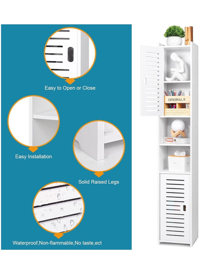 PVC Bathroom Storage Cabinet, Floor Standing Display Cabinet, Home Storage Furniture Organizer Unit for Office Living Room Kitchen Entryway, White