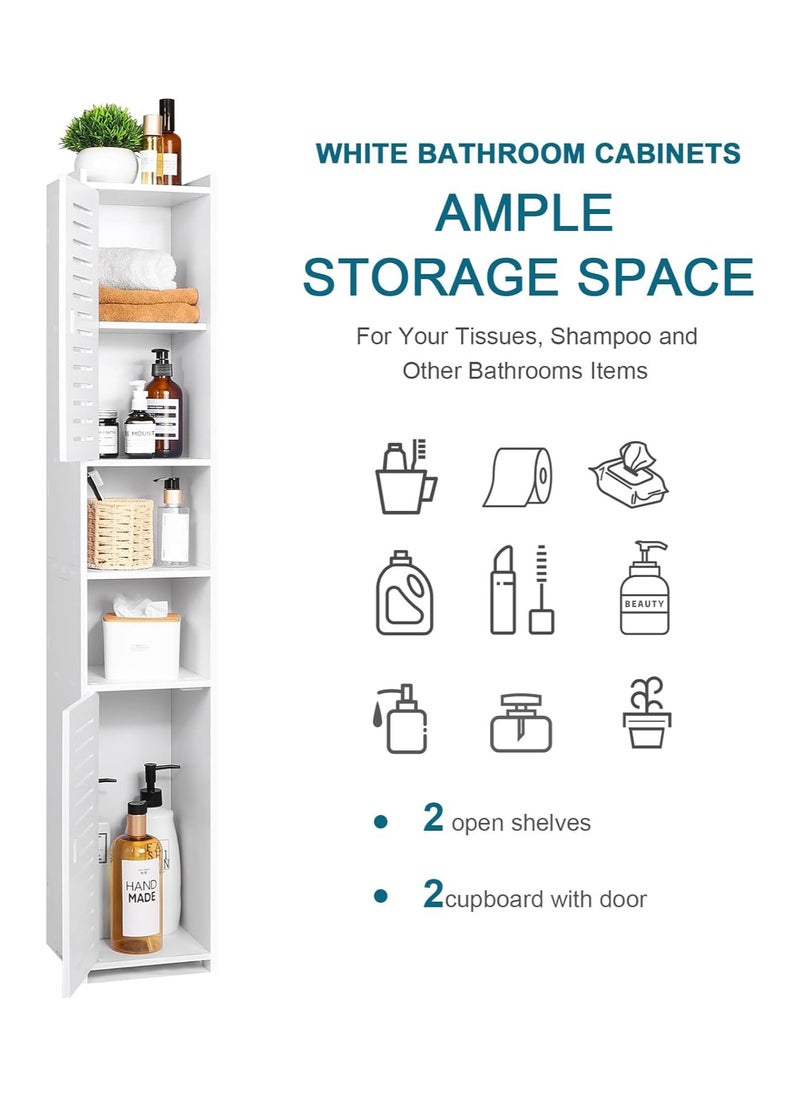 PVC Bathroom Storage Cabinet, Floor Standing Display Cabinet, Home Storage Furniture Organizer Unit for Office Living Room Kitchen Entryway, White