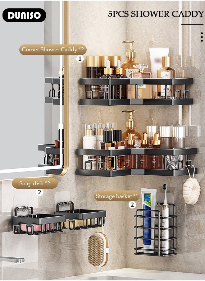 5 Pack Corner Shower Caddy, Wall Mounted Bathroom Shower Holder with Soap and toothbrush Holder, Adhesive Shower Shelf for Inside Shower, Removable Corner Organizer Shelves for Bathroom Storage, No Drilling Shower Storage Rack Basket for Toilet, Dorm and Kitchen