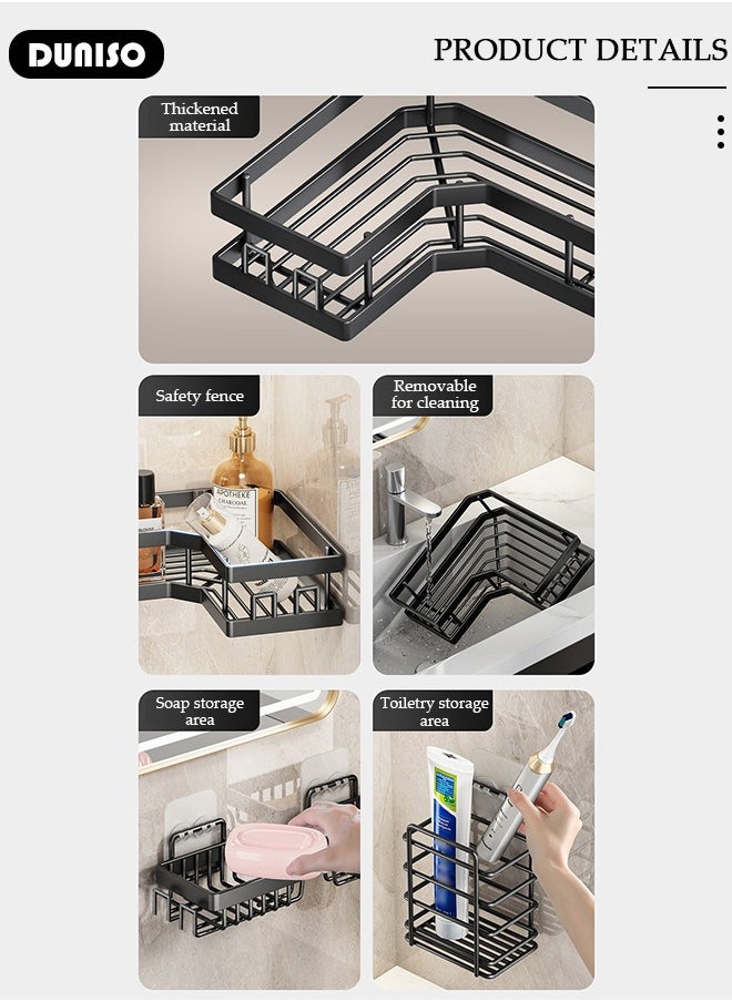 5 Pack Corner Shower Caddy, Wall Mounted Bathroom Shower Holder with Soap and toothbrush Holder, Adhesive Shower Shelf for Inside Shower, Removable Corner Organizer Shelves for Bathroom Storage, No Drilling Shower Storage Rack Basket for Toilet, Dorm and Kitchen