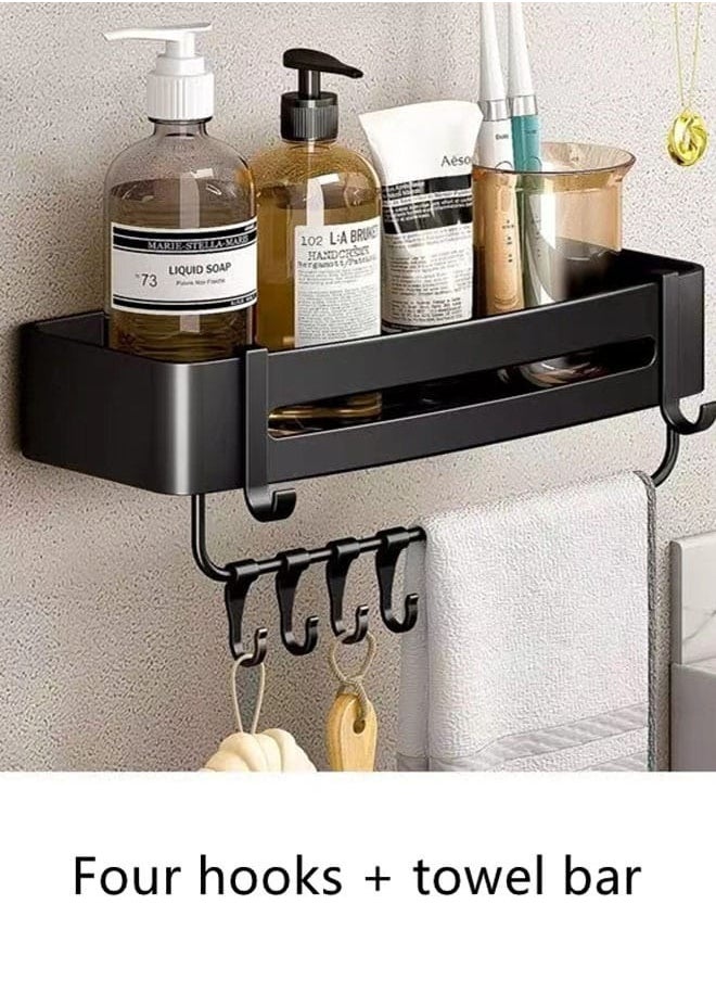 2 Pieces Bathroom Shelf Shower Shampoo Soap Organizer Wall Mounts Storage Rack Aluminium Alloy Black 32x12.5x4.5 Centimeter