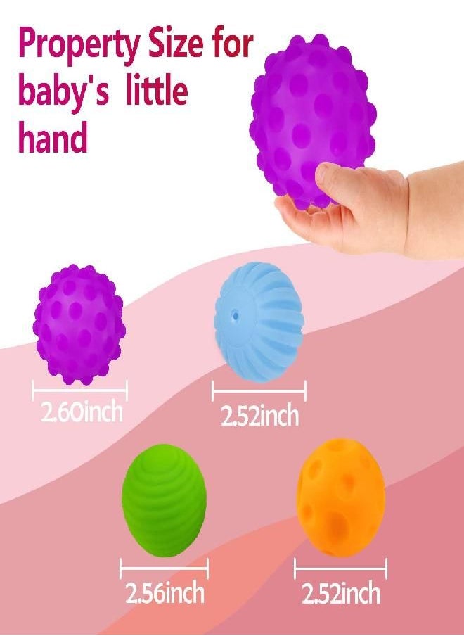 Montessori Toys for Babies 3 Months+, Baby Balls 3 to 12 Month for Babies & Toddlers 3M+, Textured Multi Ball Set Colorful & Soft Squeezy Sensory Toys. Stress Relief Balls for Infant (4 Pack)