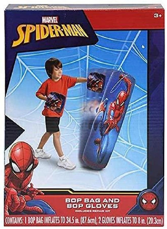 Spiderman Spider-Man Inflatable Bop Bag & Bop Gloves Set Kids Punching Bag with Gloves, Freestanding Superhero Blow Up Bouncing Boxing Bag for Exercise, Durable Heavy Duty Indoor and Outdoor - 34.5