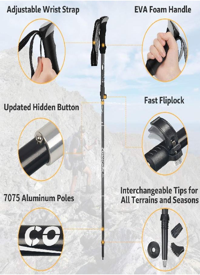 Trekking Poles Collapsible Hiking Poles - Aluminum Alloy 7075 Trekking Sticks with Quick Lock System, Telescopic, Collapsible, Ultralight for Hiking, Camping(Black)