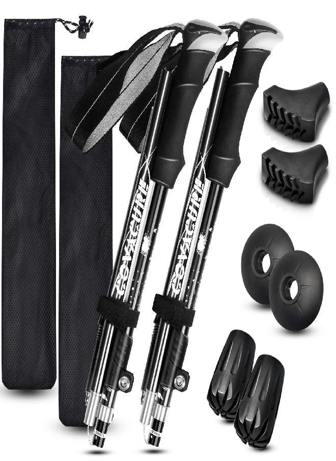 Trekking Poles Collapsible Hiking Poles - Aluminum Alloy 7075 Trekking Sticks with Quick Lock System, Telescopic, Collapsible, Ultralight for Hiking, Camping(Black)