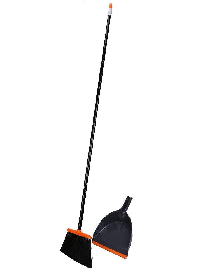 TreeLen Angle Broom and Dustpan Set, Dust Pan Snaps On Broom Handles Orange