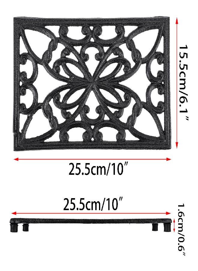 Sumnacon Rectangle 10 x 6.1 Inch Cast Iron Trivet - Rustic Heat Resistant Metal Trivet for Hot Dish Pot Pan Teapot, Vintage Sturdy Hot Plate Pad for Kitchen Dining Countertop Table