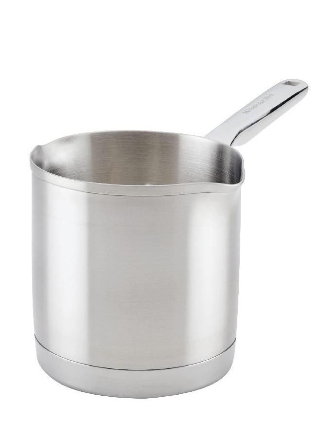 KitchenAid 3-Ply Base Stainless Saucepan with Pour Spouts, 1.5 Quart, Brushed Stainless Steel