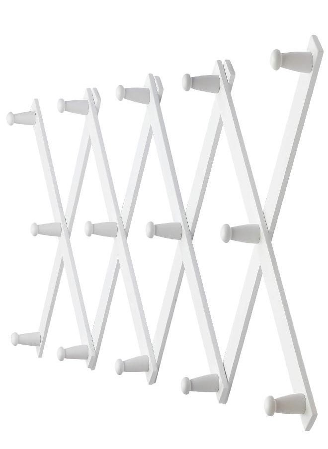 Dseap Accordian Wall Hanger: 16” High Wooden Wall Expandable Coat Rack, Hat Rack Holder, Accordion Hook for Baseball Caps, Coats, Mugs, 13 Peg Hooks, White