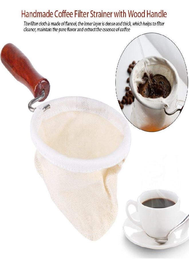 Coffee Cloth Filter Reusable Washable Flannel Cloth Handmade Coffee Filter Strainer with Wooden Handle(L)