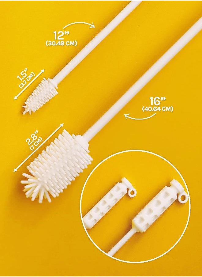 Platinum Silicone Water Bottle Cleaner Brush | Extra Long Handle - 16 inch | with Cap Brush | for Baby Bottles, Tumblers, Drinking Glasses, Vase, Perfect for Narrow Skinny Neck Containers by purifyou