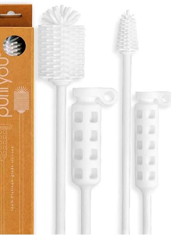 Platinum Silicone Water Bottle Cleaner Brush | Extra Long Handle - 16 inch | with Cap Brush | for Baby Bottles, Tumblers, Drinking Glasses, Vase, Perfect for Narrow Skinny Neck Containers by purifyou