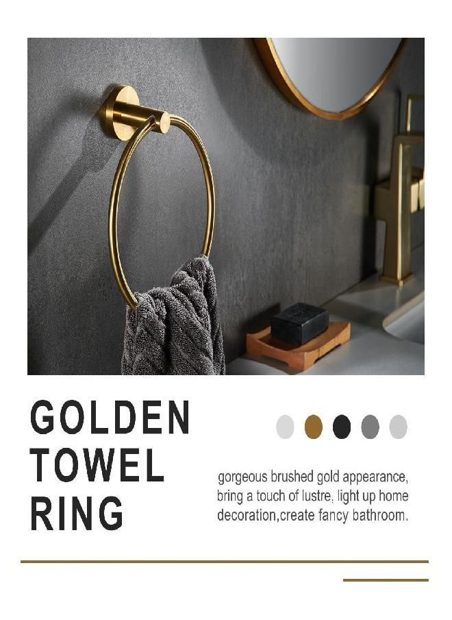 Hand Towel Ring Brushed Gold, APLusee SUS 304 Stainless Steel Round Towel Holder for Contemporary Bathroom Toilet Kitchen Storage, Wall Mounted