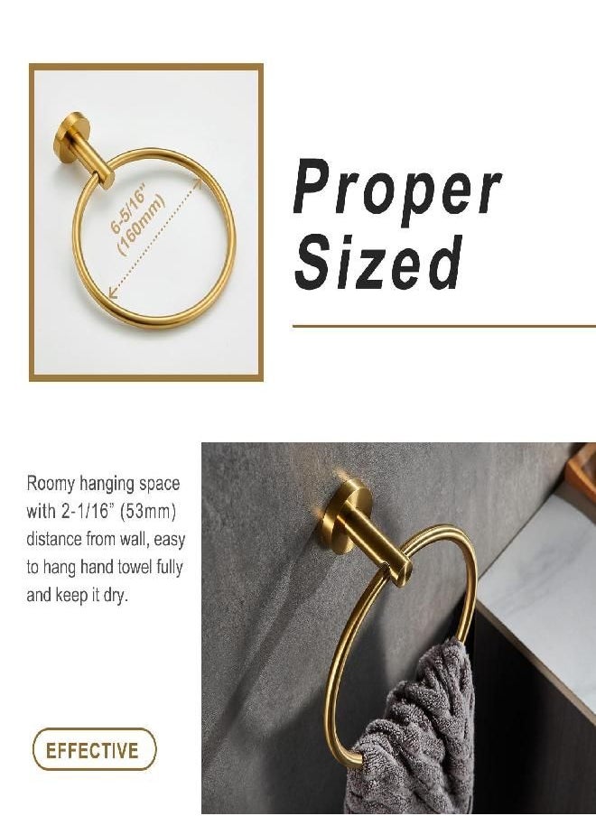 Hand Towel Ring Brushed Gold, APLusee SUS 304 Stainless Steel Round Towel Holder for Contemporary Bathroom Toilet Kitchen Storage, Wall Mounted