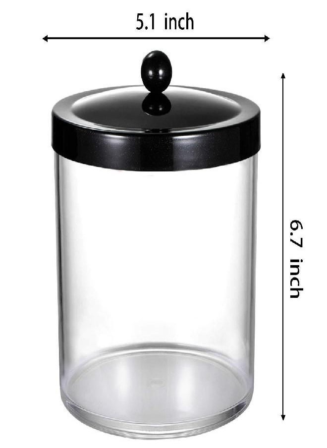 Premium Quality Apothecary Jar - 50 Ounce Large Clear Plastic Storage Container Jar with Rust Proof Stainless Steel Lid, Bathroom Vanity Countertop Storage Organizer Canister (Black)
