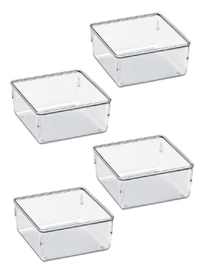 Acrimet Desk Drawer Organizer Box Tray Storage Bins Modular Divider for Home, Kitchen, Office and Storage (Clear Crystal Plastic) (4 Pack - 6.25