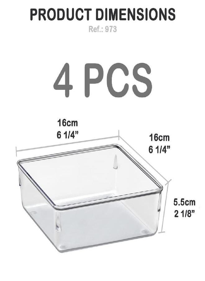 Acrimet Desk Drawer Organizer Box Tray Storage Bins Modular Divider for Home, Kitchen, Office and Storage (Clear Crystal Plastic) (4 Pack - 6.25