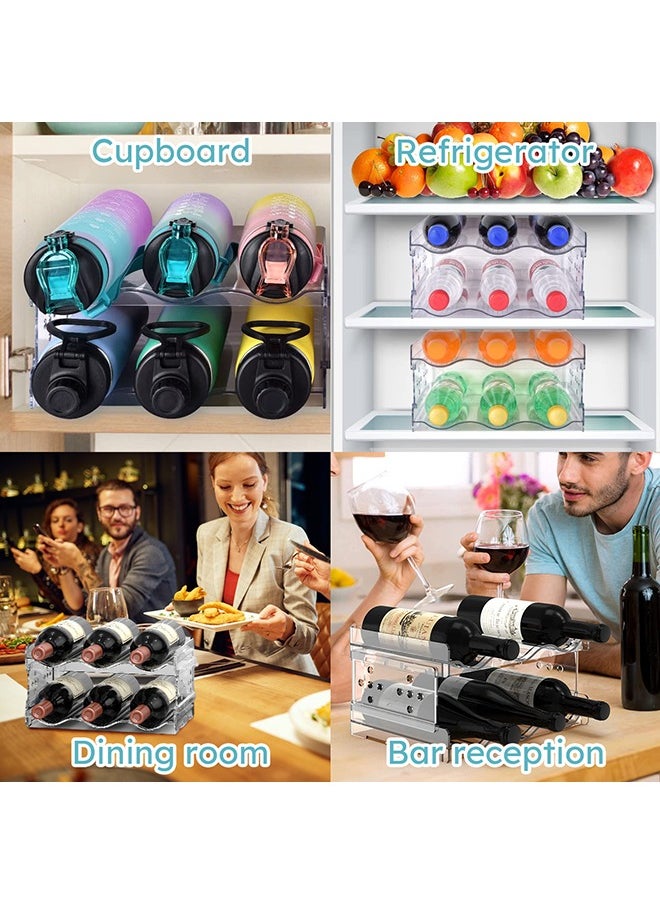 Water Bottle Organizer - 2 Pack Stackable Cup Organizer for Cabinet, Countertop, Pantry and Fridge, Free-Standing Tumbler Kitchen Storage Holder for Wine and Drink Bottles, Clear Plastic