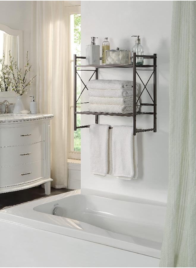 SunnyPoint Classic Square Bathroom Shelf, 2 Tier Shelf with Towel Bar Wall Mounted Shower Storage (Classic - Wall Mount - ORB)