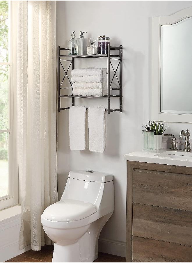 SunnyPoint Classic Square Bathroom Shelf, 2 Tier Shelf with Towel Bar Wall Mounted Shower Storage (Classic - Wall Mount - ORB)
