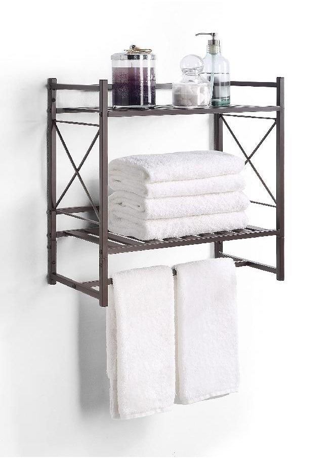 SunnyPoint Classic Square Bathroom Shelf, 2 Tier Shelf with Towel Bar Wall Mounted Shower Storage (Classic - Wall Mount - ORB)