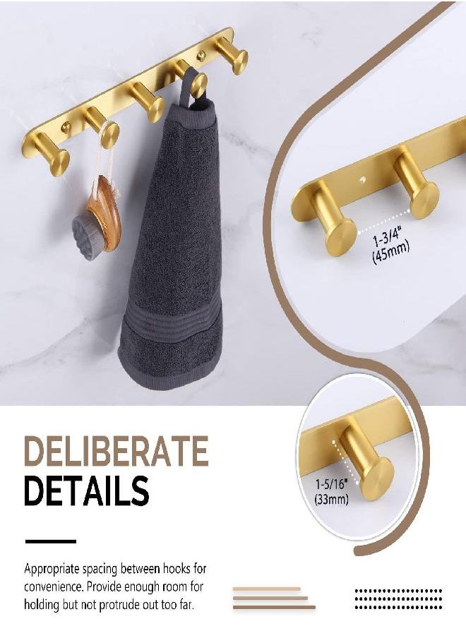 Angle Simple Towel Hook Rack Brushed Gold, SUS304 Stainless Steel Bathroom Hook Rail 5 Hooks, Utility Kitchen Towel Holder, Wall Mount