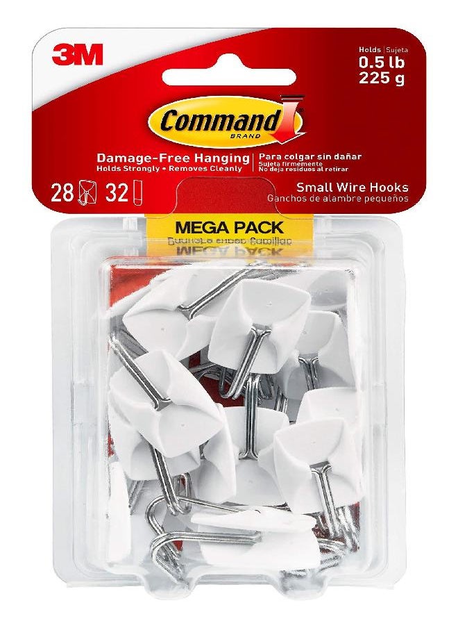 Command Small Wire Toggle Hooks, Damage Free Hanging Wall Hooks with Adhesive Strips, No Tools Wall Hooks for Hanging Organizational Items in Living Spaces, 28 White Hooks and 32 Command Strips