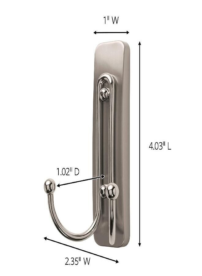 Command Large Double Bathroom Wall Hook, Damage Free Hanging Bath Hook with Adhesive Strip, Double Hook for Hanging Bath Towels, 1 Satin Nickel Colored Wall Hook and 1 Water-Resistant Command Strip, 0