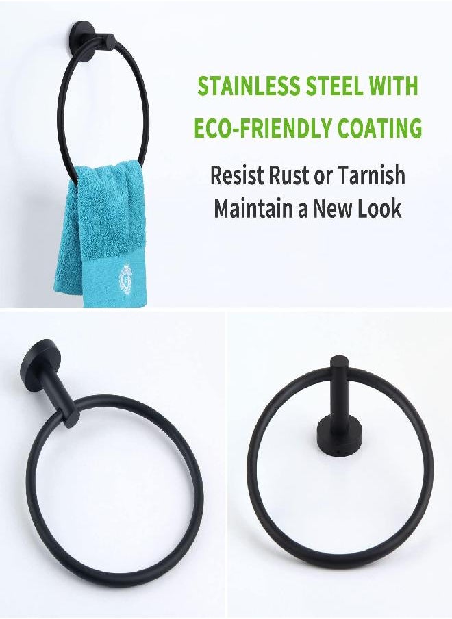 Towel Ring Matte Black, Angle Simple Stainless Steel Bathroom Hand Towel Rack, Wall Mounted Face Towel Holder