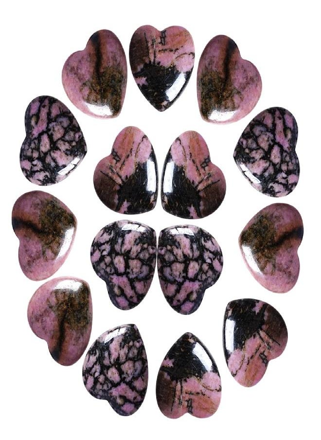 Marrywindix 15 Packs 0.8 Inch Healing Crystal Natural Rhodonite Heart Love Carved Palm Worry Stone Chakra Reiki Balancing