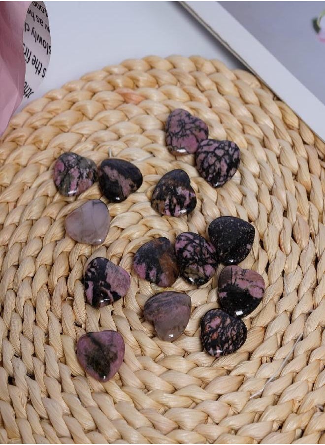 Marrywindix 15 Packs 0.8 Inch Healing Crystal Natural Rhodonite Heart Love Carved Palm Worry Stone Chakra Reiki Balancing