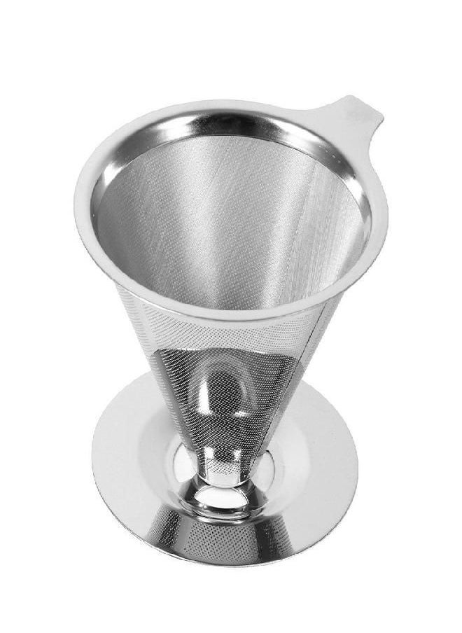 Pour Over Coffee Dripper, Cone Paperless Stainless Steel Coffee Filter with Non Slip Cup Stand Double Layer Reusable Mesh Coffee Maker for Home Office Traveling Camping