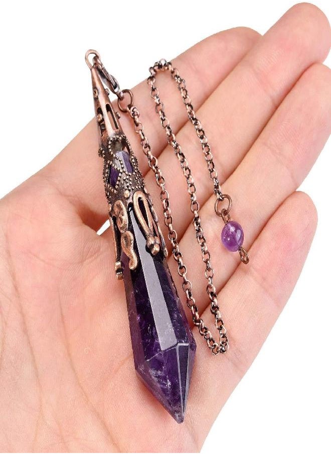 Jovivi Natural Amethyst Crystal 12 Facted Therapy Healing Dowsing Divination Pendulum - Reiki Charged Chakra Balancing Pendant with Chain