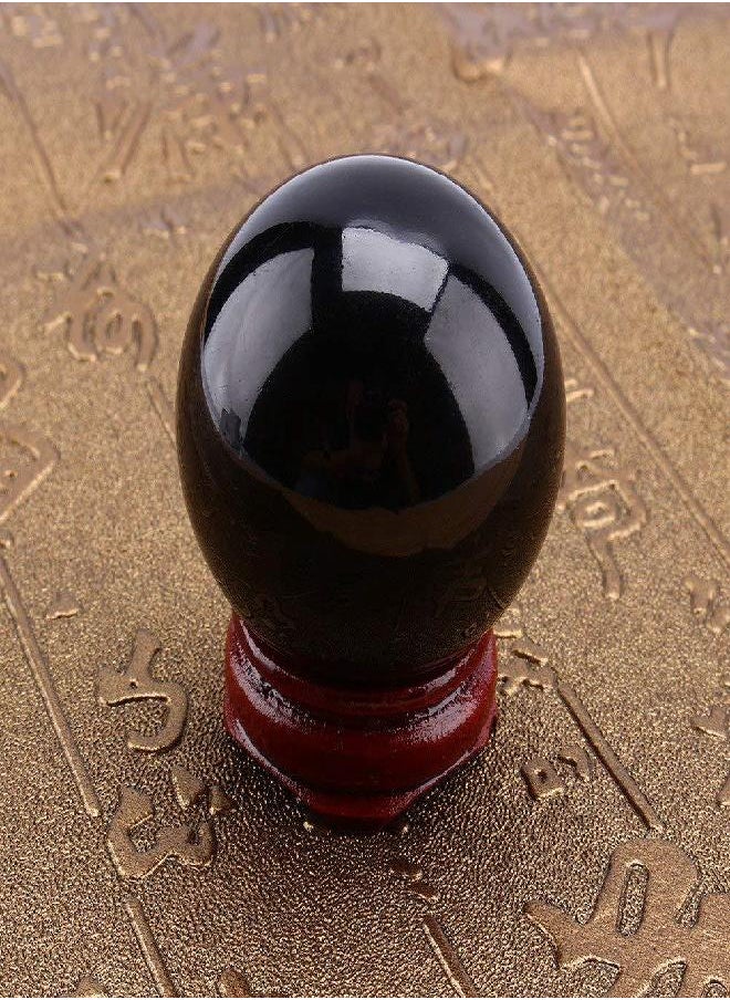 Hztyyier Natural Crystal Ball, Black Obsidian Crystal Ball Decorative Ball Fortune Telling Ball with Wooden Stand
